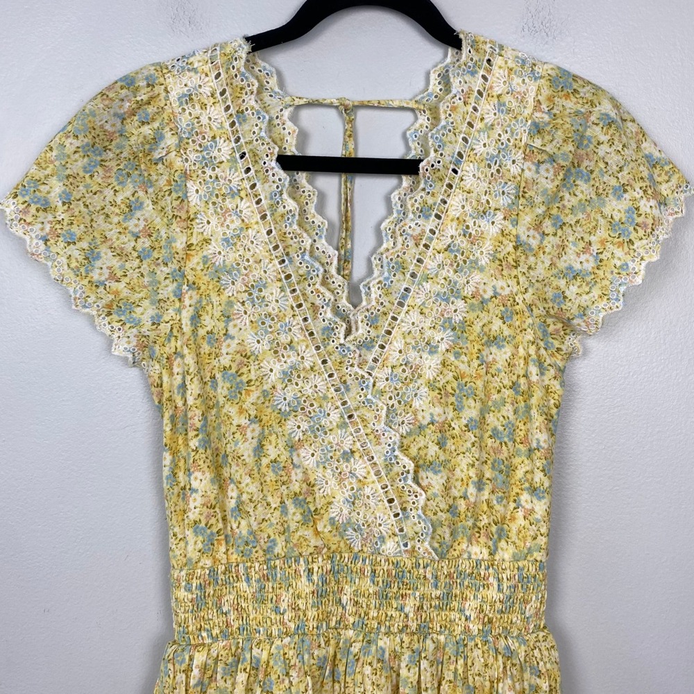 American Eagle Garden Party Faux Wrap Dress Yellow Floral Boho Summer Size Small - Picture 3 of 12